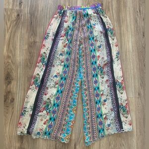 Johnny Was Farrah Pant Floral Slit Leg Tie Front Georgette Pant Size S Bohemian